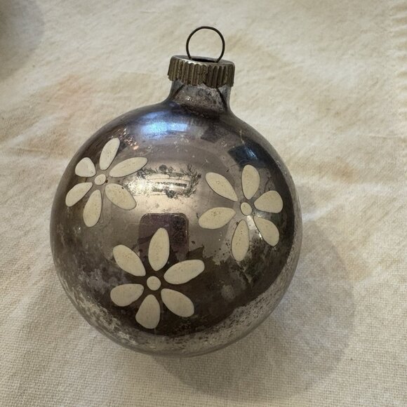 Shiny Brite Other - Vintage Silver Mercury Glass Hand Painted Glass Christmas Tree Ball Ornament